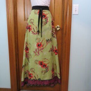 VTG Soft Surroundings Maxi Skirt Silk & Linen Green Floral Size Large